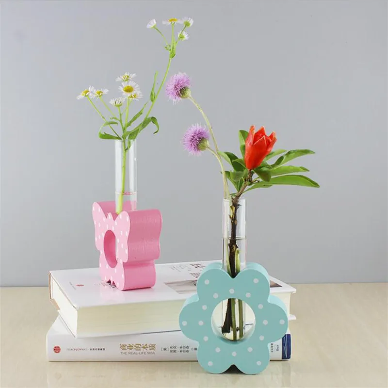 

Новый стиль, прозрачная ваза для пробирок с милой деревянной полкой, украшение для стола, современная гидрофитная стеклянная ваза, фигурка, украшение для сада