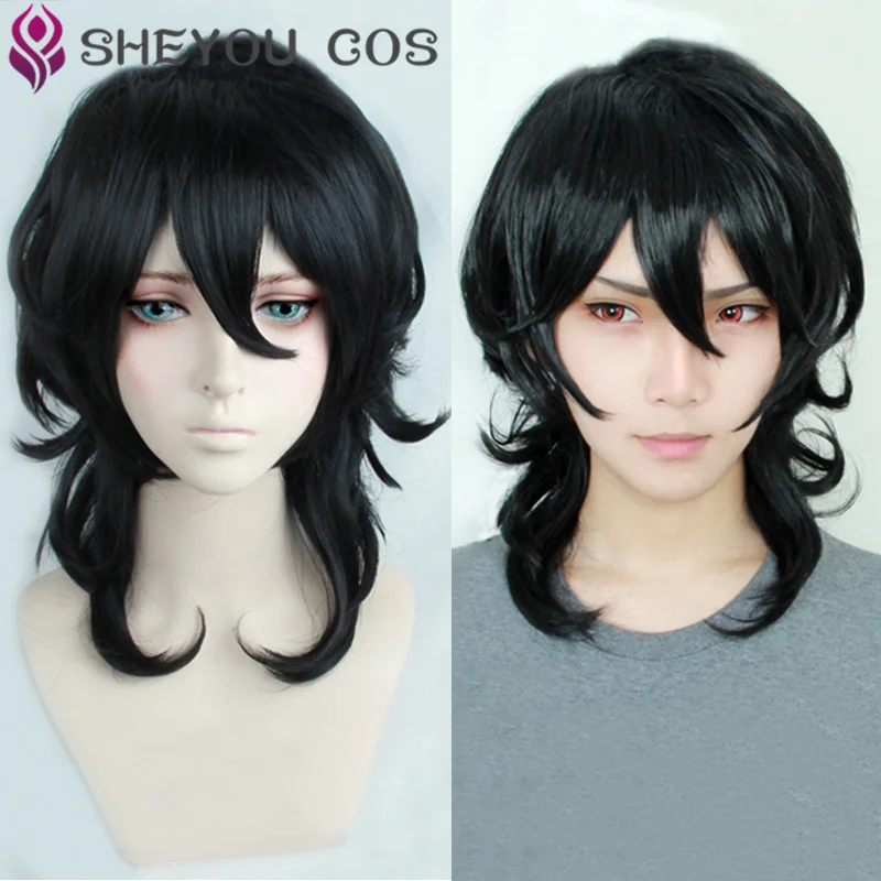 Game Anime Ensemble Stars Sakuma Rei 40cm Short Black Hair Heat Resistant Cosplay Costumes Cos Hair Wigs + Wig Cap