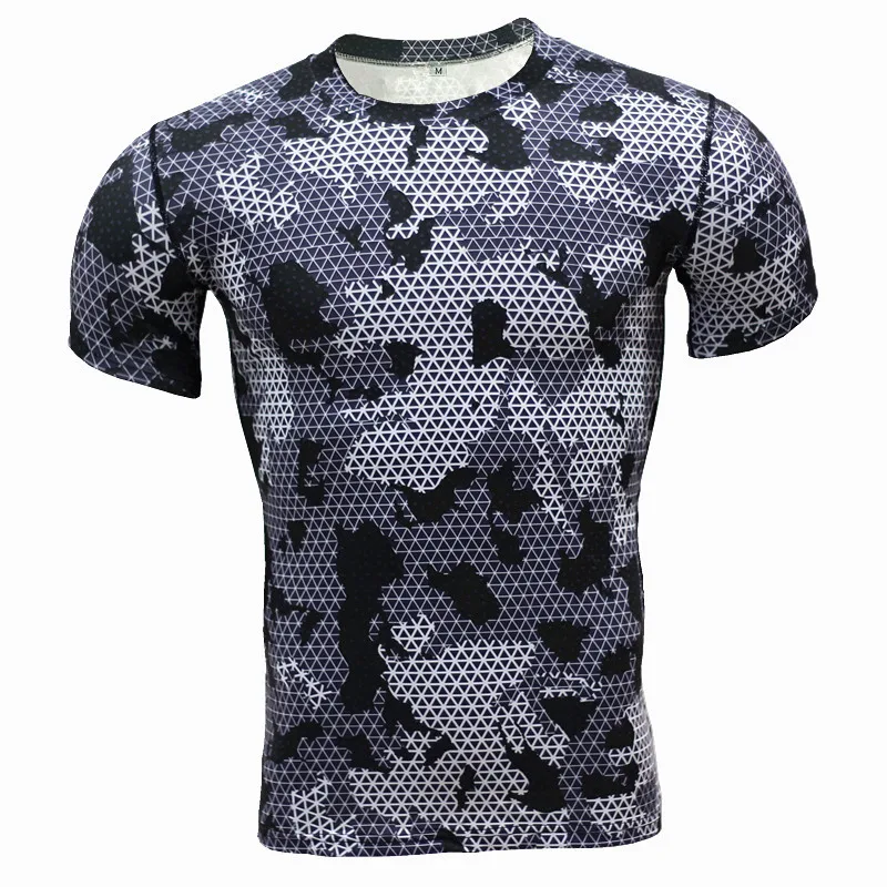 Summer Compression Camouflage Casual Shirt Fitness Men Short Sleeve Tights Bodybuilding Crossfit Flash Camo Protective Clothing