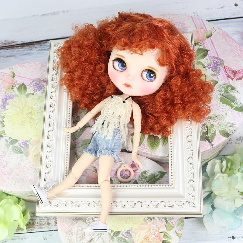 ICY DBS Blyth doll 1/6 bjd white skin joint body Afro red brown hair new matte face Carved lips with eyebrow closed eyes