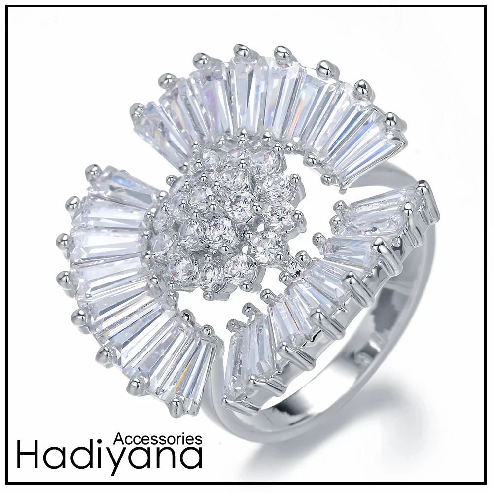 

HADIYANA Cubic Zirconia Big Lady Ring Round Shape Luxury Beautiful Gift Date Party Wedding Charm Shinning Dubai Brand CP176