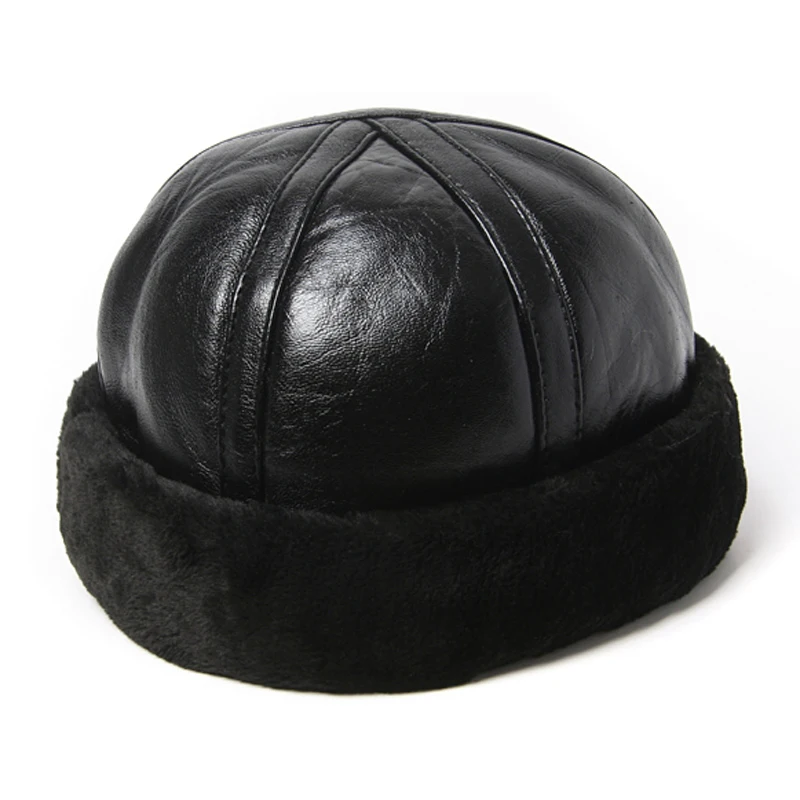 Wholesale New Fashion 2020 Hot Sale 100% High Quality Genuine Round Leather Hats Men Women Winter Warm Sheep leather Cap