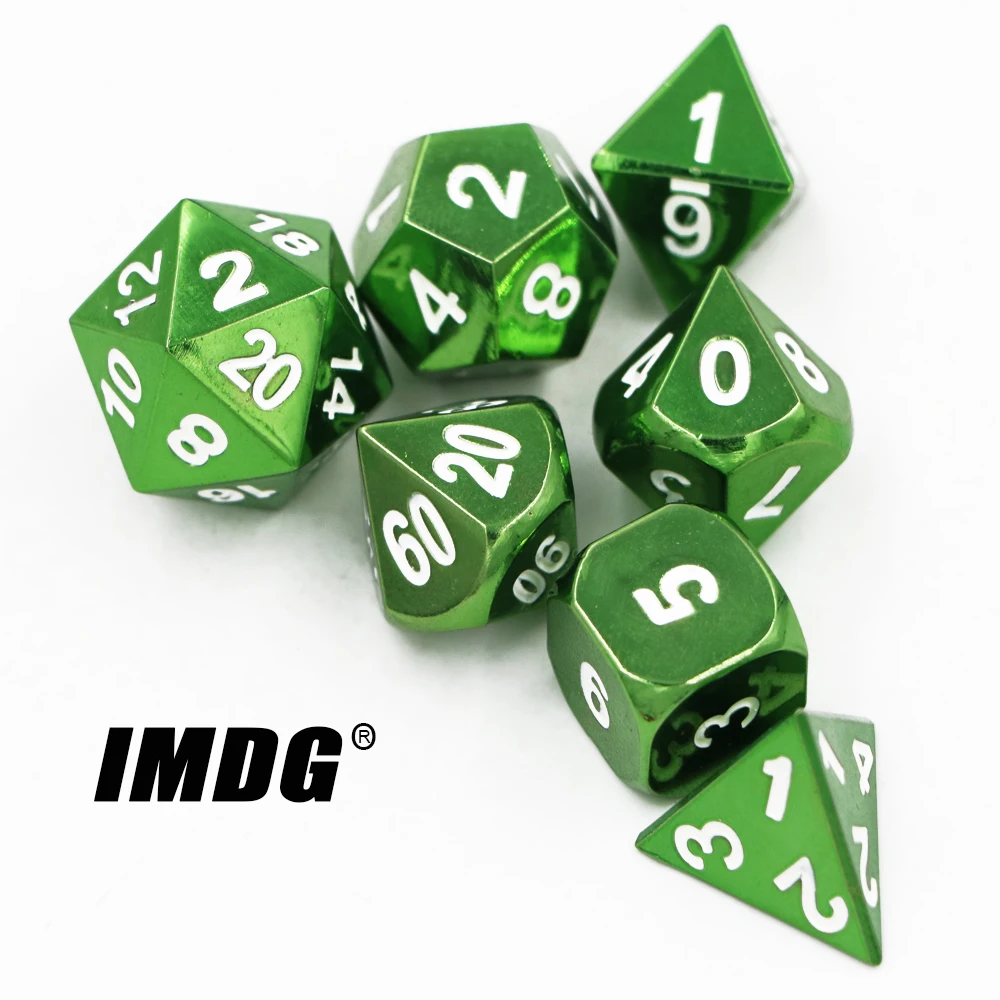 IMDG 7pcs/set Creative RPG Game Dice Polyhedron Metal Dice DND Electrophoresis Green Digital Game Dice