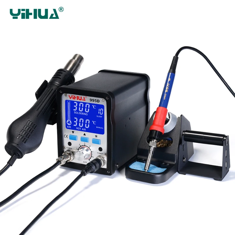 YIHUA 995D Soldering Station 60W Large Soldering Iron 650W Hot Air Gun With Free Gift 2 In 1 SMD BGA Rework Station Welding Tool