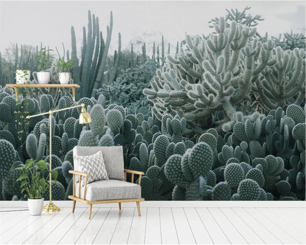 

Beibehang Custom wallpaper home decor mural Nordic cactus TV background wall living room bedroom background murals 3d wallpaper