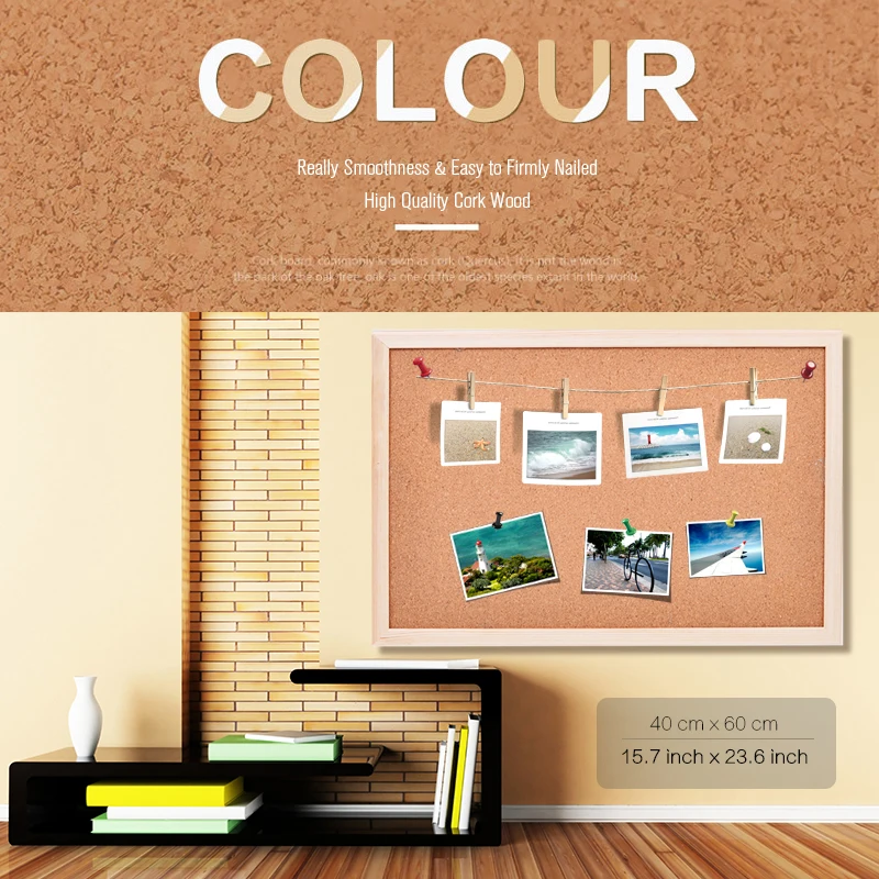 45*60cm Double Sides Cork Board Wooden Frame Push Pin Bulletin Board 11 Colors Office Supplier Home Decorative Free Accessories