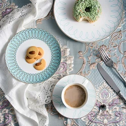 Elegant Blue Western Bone China Dinnerware Set, Ceramic Steak Dinner Plates, Dishes Set with Coffee Mug, Tea Cup