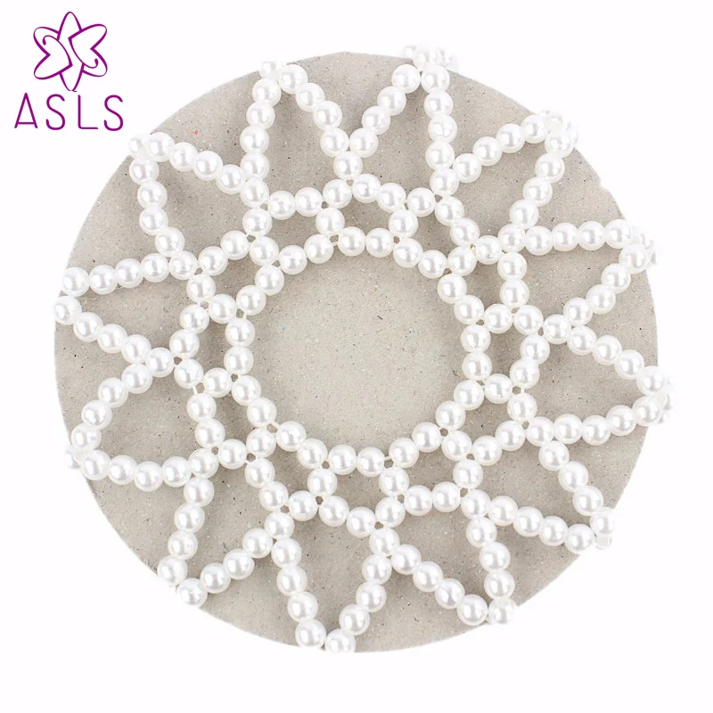 

10pcs/lotNew Elastic hair net handmade crochet pearl hair Snood Net Ballet Bun Hair Covers Ornament for women without rhinestone