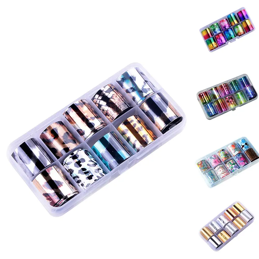 10Rolls/Set 10M Glitter Unghie Artistiche Fogli Laser Consigli Adesivi Fai Da Te Decorazioni Manicure autoadesivo Del Chiodo unghie Decorazioni di Arte