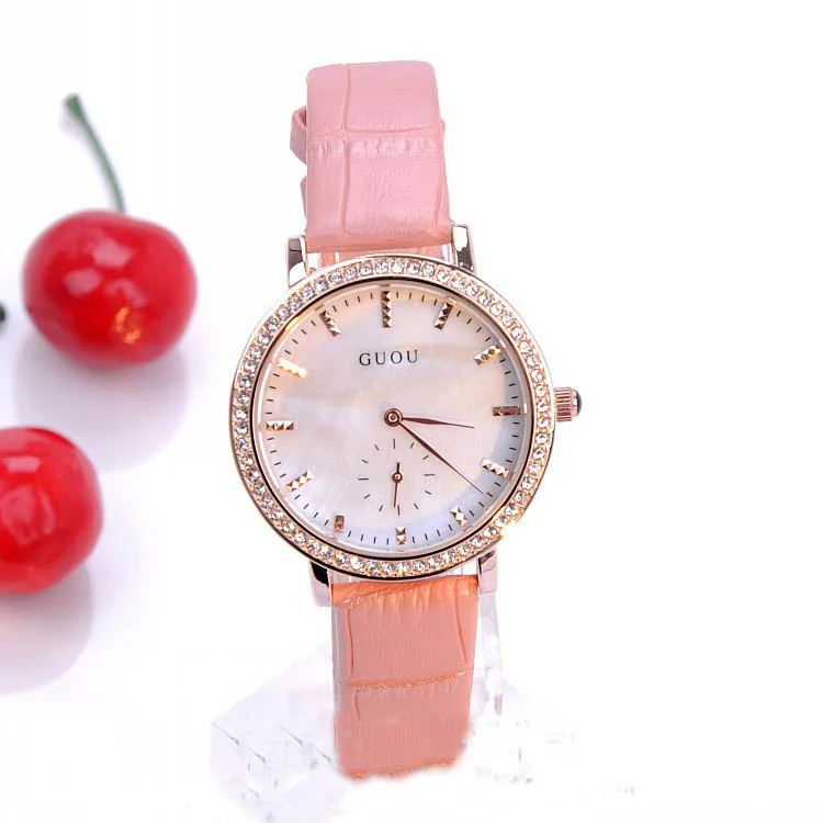 Brand Quartz 2 Pin Simple Watches 30M Waterproof Ladies Genuine Leather Elegant Diamond With Calendar Factory Wholesale Watches