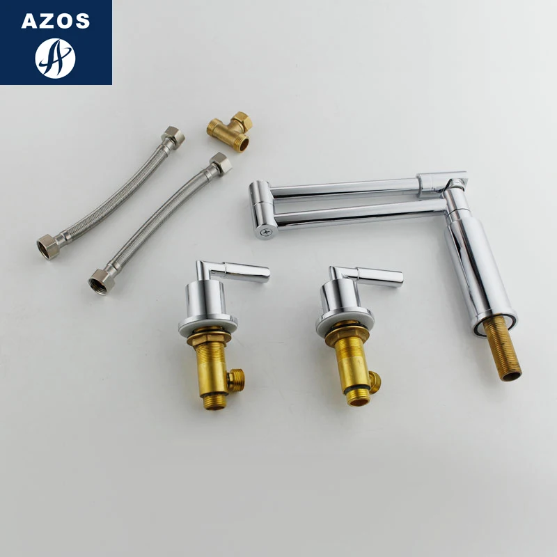 Azos Split FaucetSoft Wash Basin Brass Chrome Cold and Hot Switch  Shower Room Basin Bathroom Cabinet Double Handle Three Holes