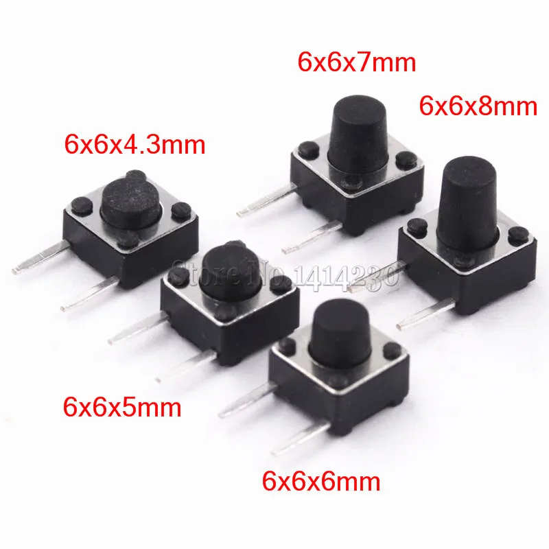 6x6mm Panel PCB Momentary Tactile Tact Mini Push Button Switch DIP Side 2pin 6x6x4.3/5/6/7/8 MM 6*6*4.3MM 5MM 6MM 7MM 8MM