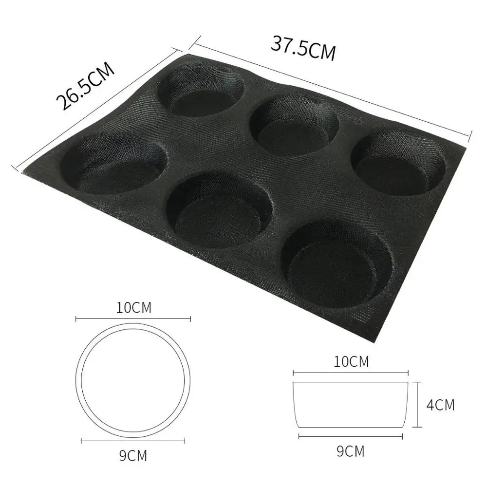 6 Molds Round Bread Silicone Baking Mold Silform Perforated Bun Baking Mat Non-Stick Muffin Caps Baking Pan Whoopie Pie Pan