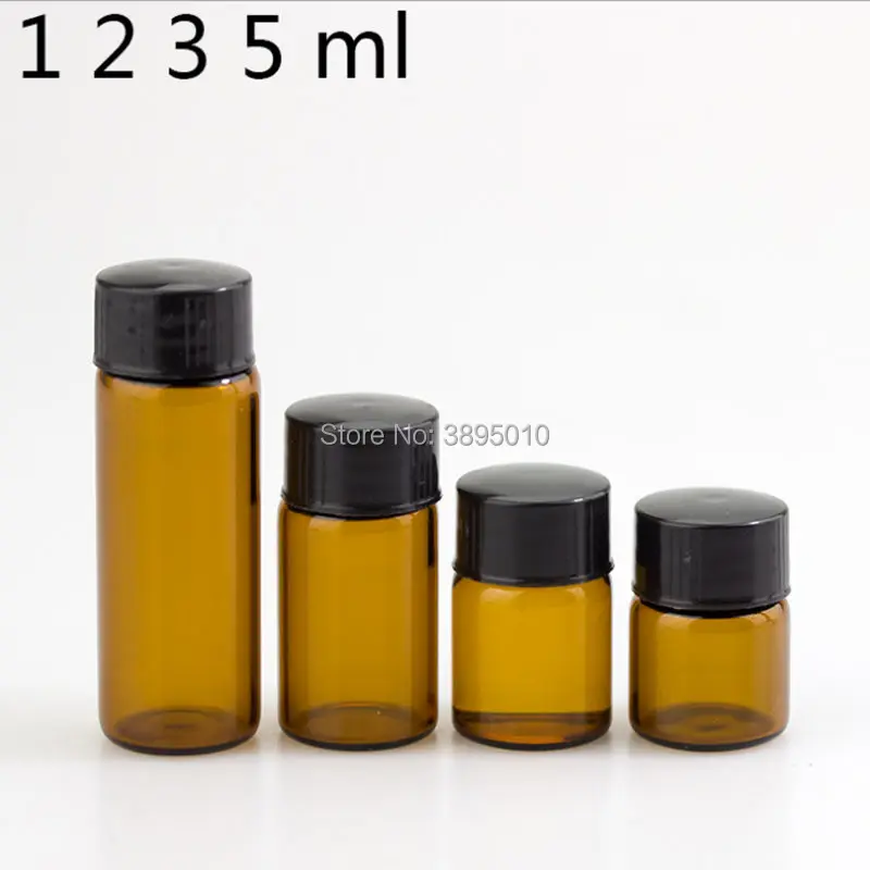 1ml 2ml 3ml 5ml Tiny Amber Glass Essential Oil Bottle with Reducer Cap Small Brown Glass Vials F383