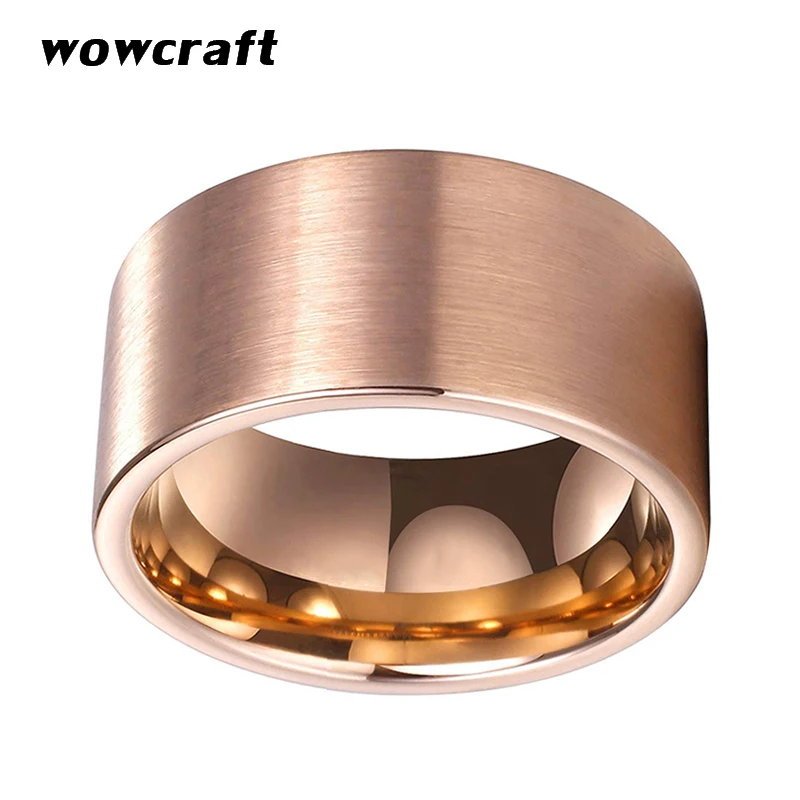 12mm Tungsten Rings for Men Big Width Wedding Band Rose Gold Color Brushed Polished Comfort Fit Engraving Ring