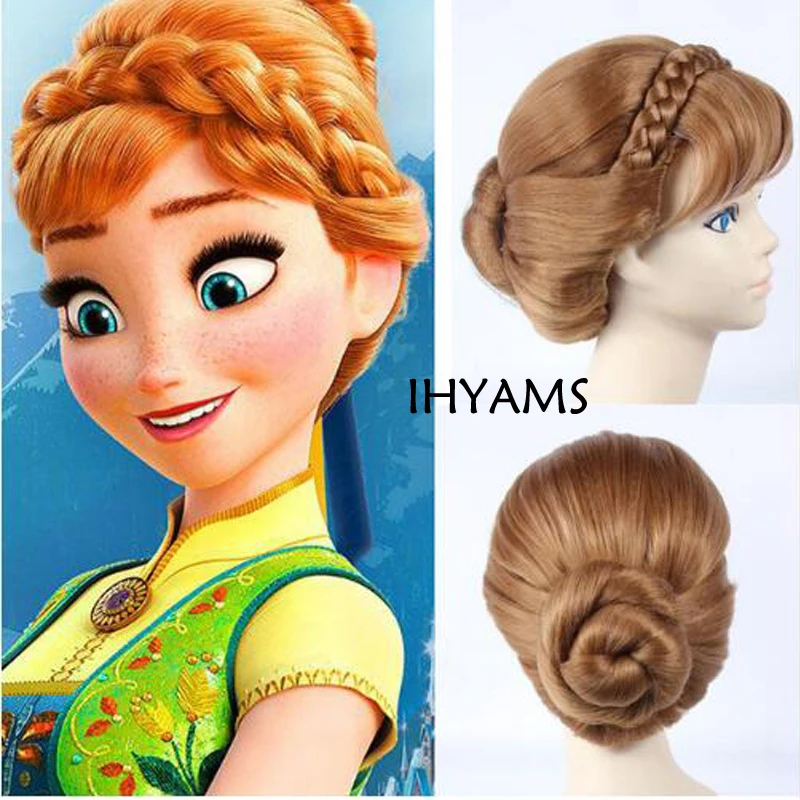 Top Qualtiy Braids Short Natural Brown Mix Blonde Anna Updo Synthetic Hair Cosplay Wig + Wig Cap