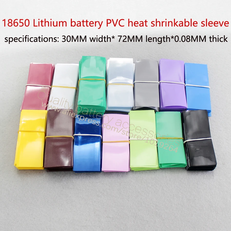 100pcs/lot 18650 lithium battery insulation PVC thermal shrinkage skin membrane battery casing pipe heat shrinkage 30 mm * 72 mm