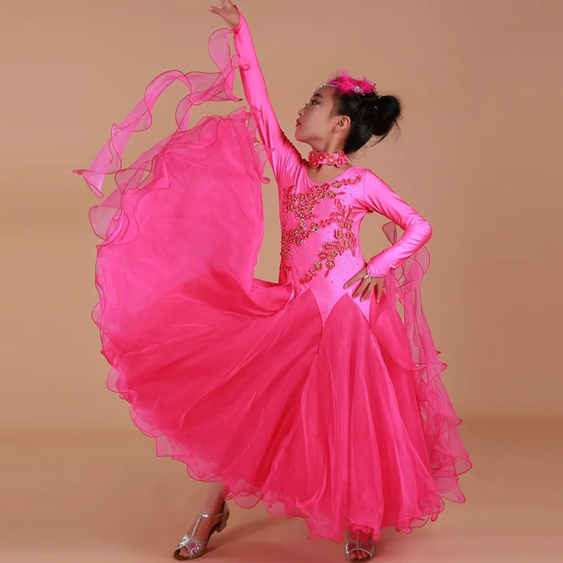 Fairy V-Neck Pink Girls Ballroom Dance Dresses For Kids Waltz Dresses Standard Dance Dress Kids Dance Wear Ball Dress Princess