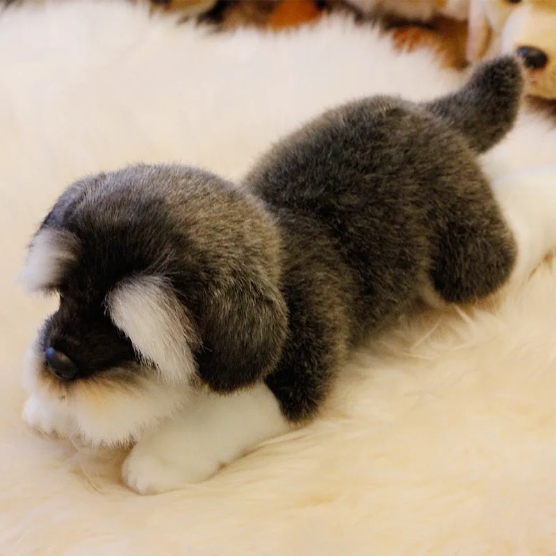 Quality Soft Simulation Animal Schnauzer Plush Toy Mini Stuffed Lying Animal Dog Pet Toys Kid Gift Deco 36x15x13cm