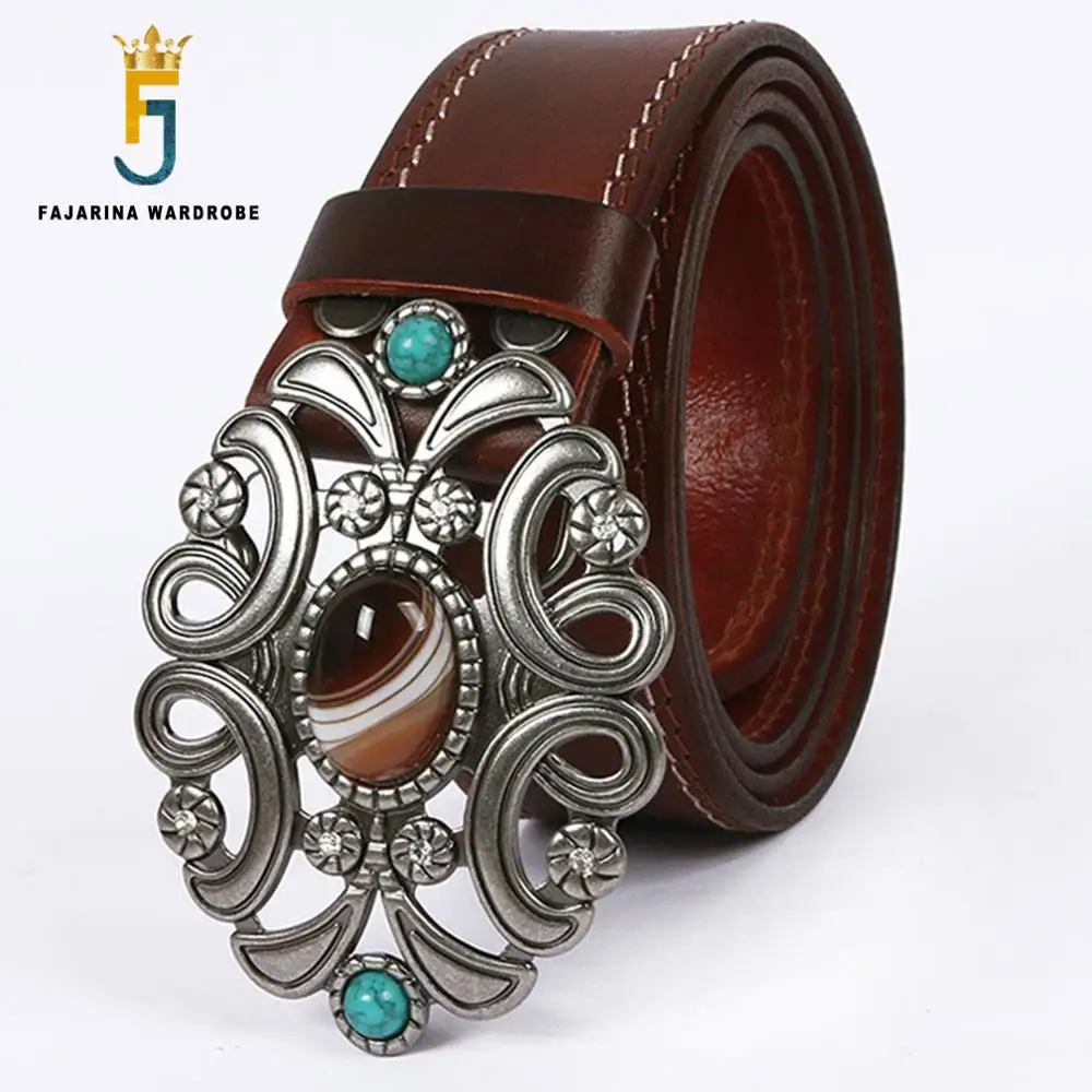 Fajarin-cinturones de Metal con piedra de ágata para hombre y mujer, cinturones decorativos con diseño único, de calidad, accesorios de cuero de vaca, N17FJ545