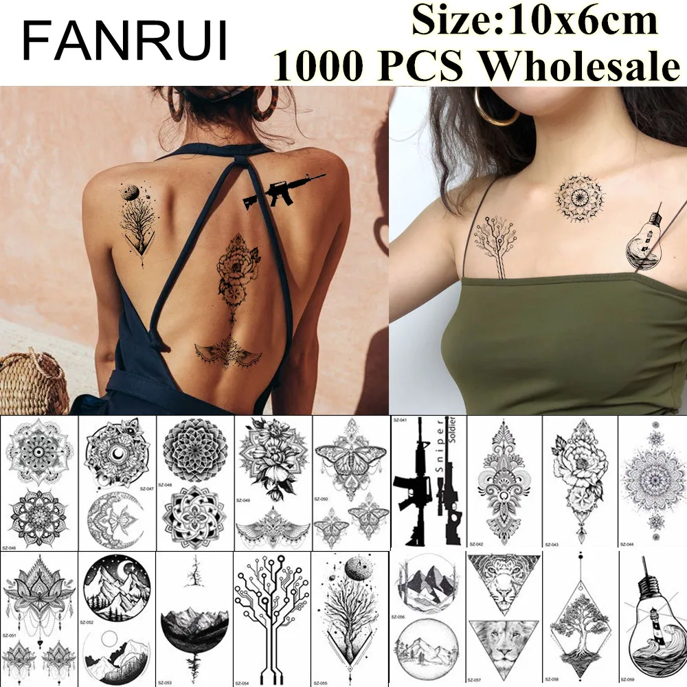 

FANRUI 1000 Pieces Wholesale Fake Tattoo Temporary 10x6cm Gun Lip Bulb Tatoo For Men Women Body Arm Neck Art 3D Tattoo Stickers