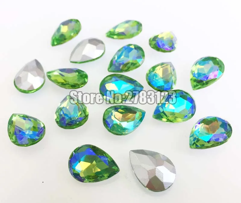 Free shipping Light green AB color Crystal glass pointback loose rhinestones, 6x8mm 7x10mm 10x14mm 13x18mm 18x25mm 20x30mm