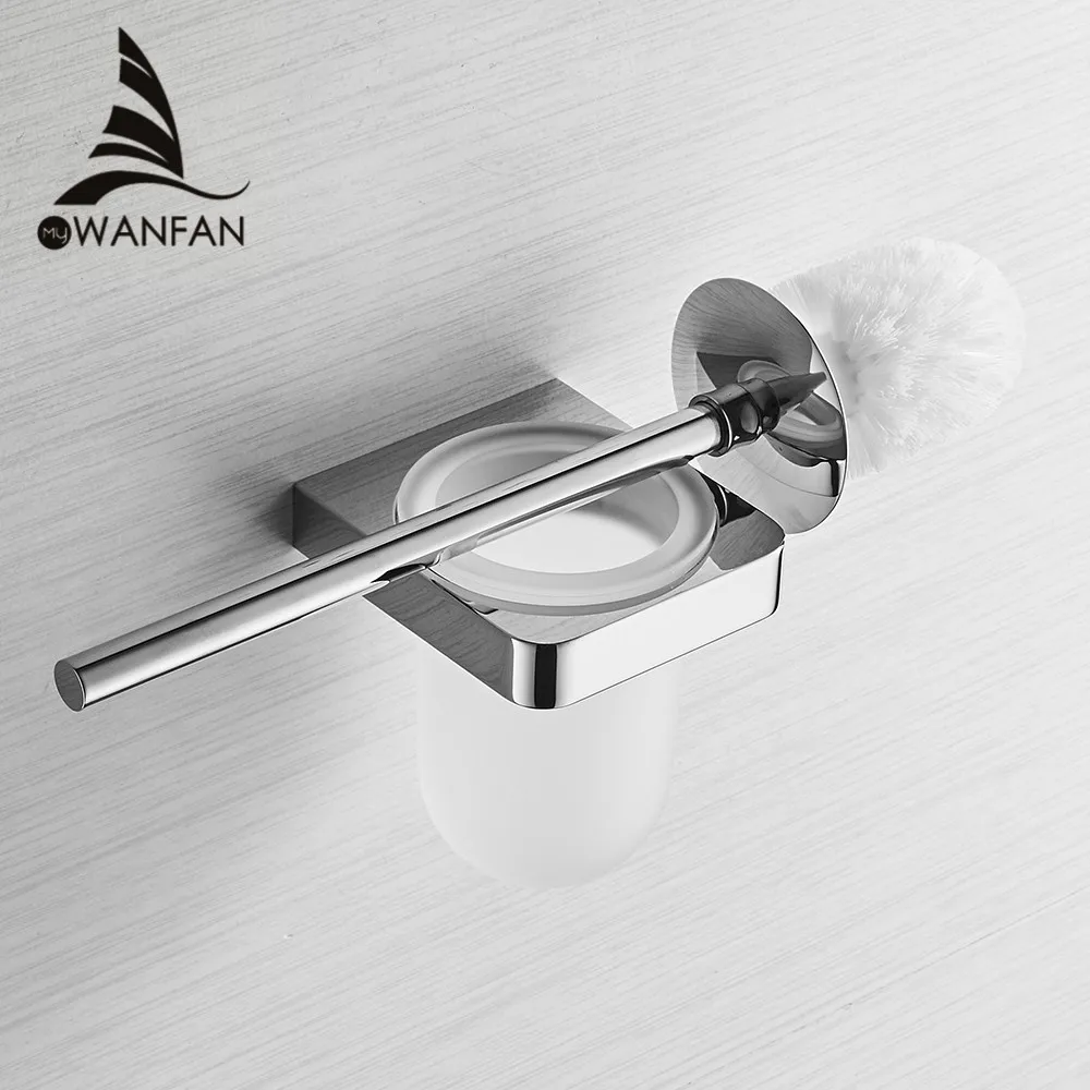 

Toilet Brush Holder Chrome with Frosted Glass Cup WC Borste Clean Wall Bathroom Accessories Toilet Brush Set Bath Hardware 5788