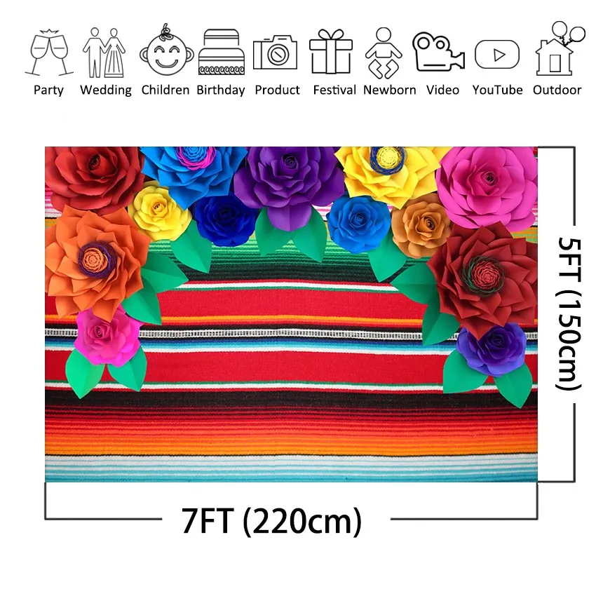 Mexican Fiesta Backdrop Cinco De Mayo Mexican Festival Flower Photography Background Fiesta Party Banner Backdrops