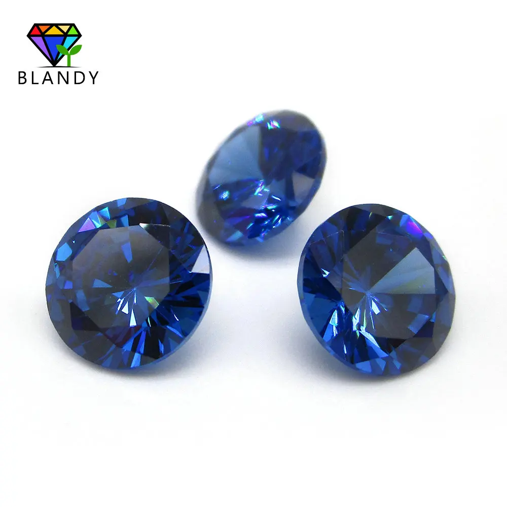 Factory Price 1.0--2.5mm Round Cut Blue Cubic Zirconia Stone 5A Quality Loose Synthetic Borland Color CZ Gems For Jewelry Making