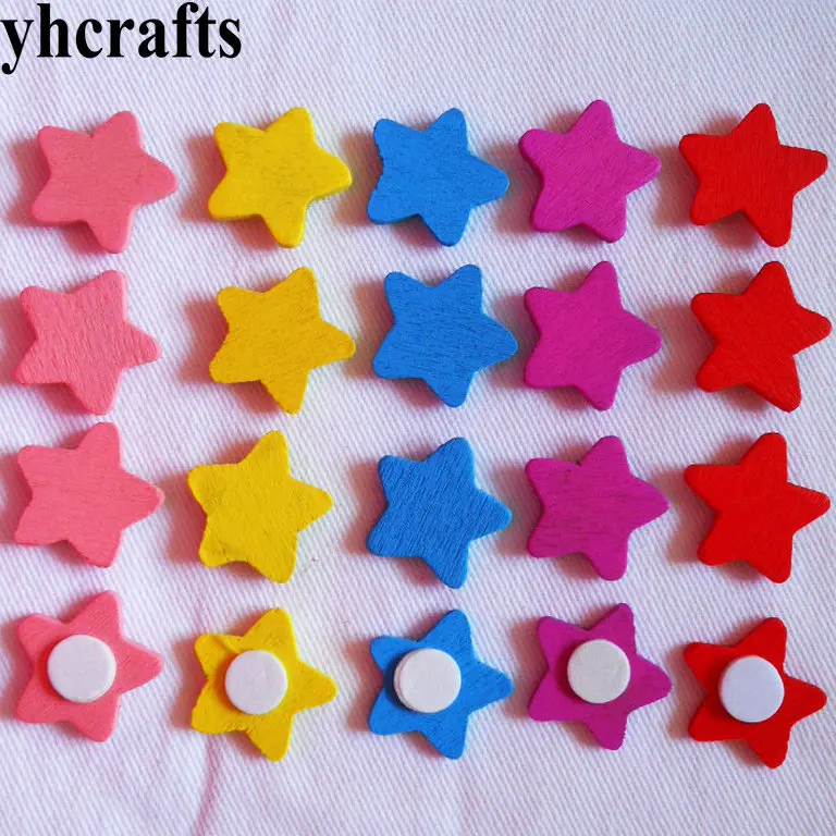 100PCS/LOT.1.8cm colorful star wood stickers Early learning educational toys  Creative wall decoration DIY craft Decorative OEM