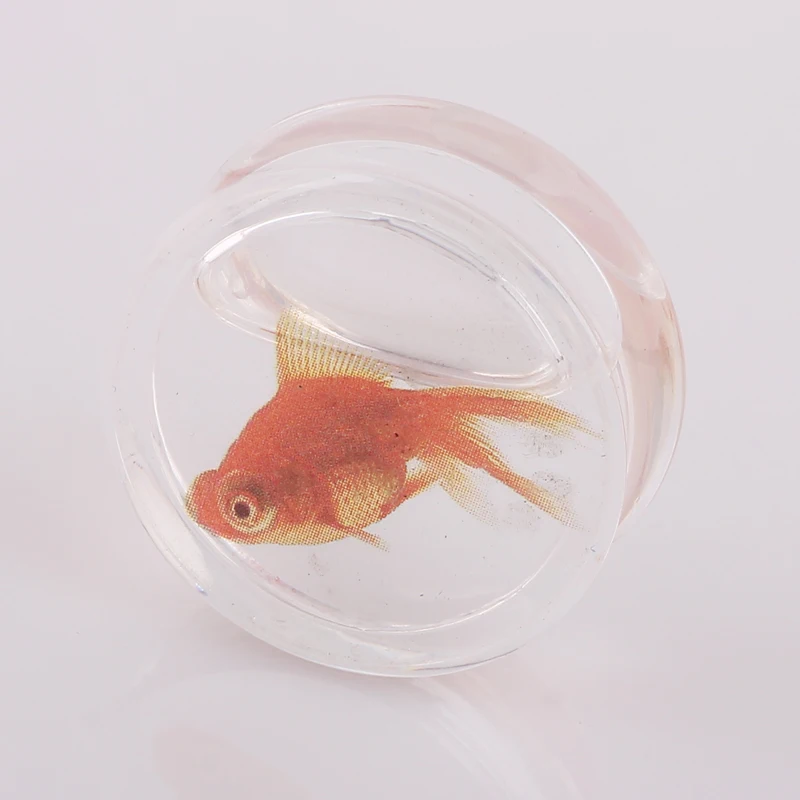 CLEAR ACRYLIC GOLDFISH FLESH PLUG TRANSPARENT SADDLE EAR TUNNEL LOBE STRETCHER 1 pair body jewelry piercing ear tunnel