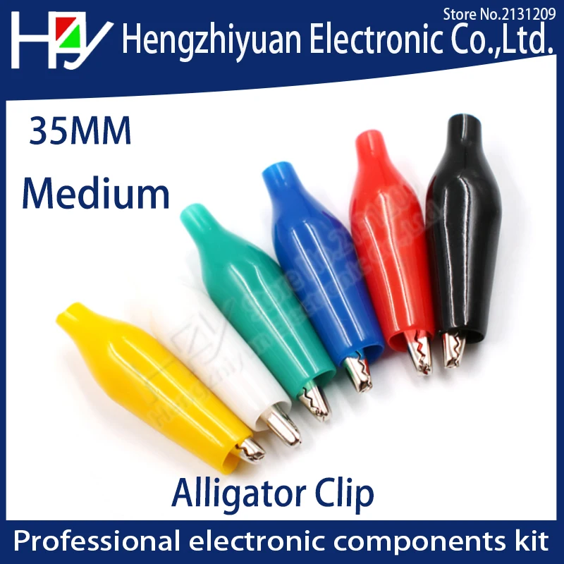 Hzy Insulation Metal Alligator Clip Electric Test 35MM Lead colorful Red Black Blue Green White Yellow Medium crocodile clip