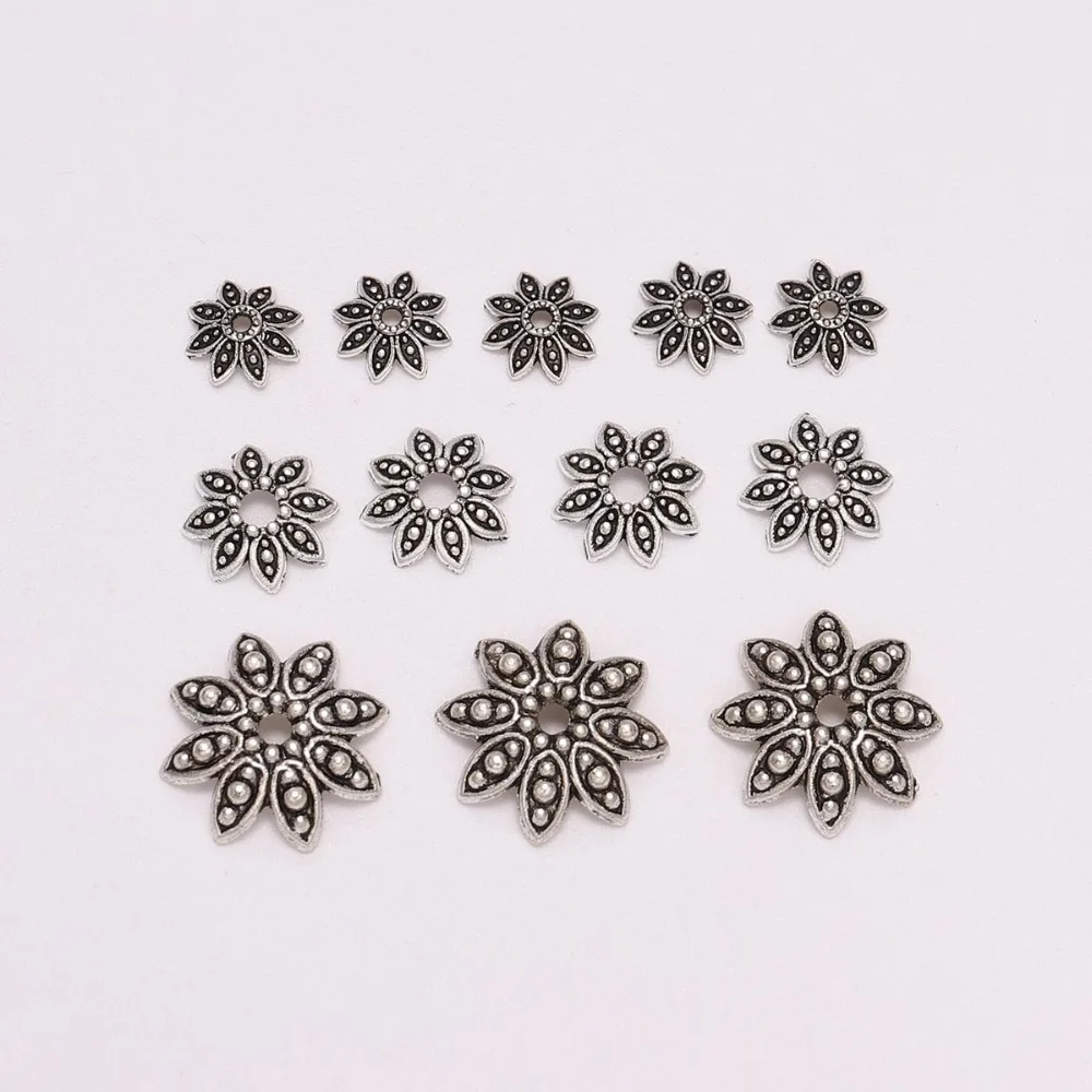 20-100pcs/lot 8 Petals Antique Relief Flower Flow Loose Sparer End Bead Caps For DIY Jewelry Making Bracelet Accessories