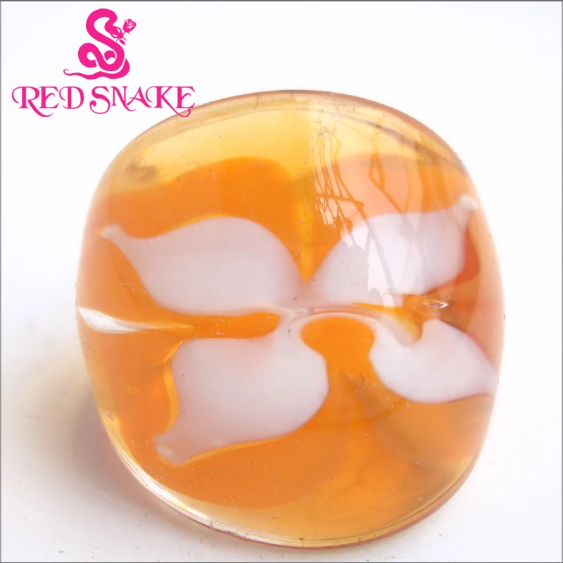 

RED SNAKE Fashion Ring Handmade translucent yellow color with flower drawing Murano Glass Rings Free Shipping*