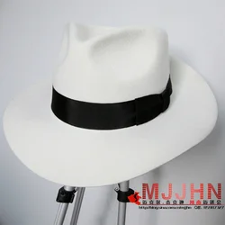 MJ Michael Jackson Smooth Criminal con nombre, sombrero de lana FEDORA blanco, Colección Trilby