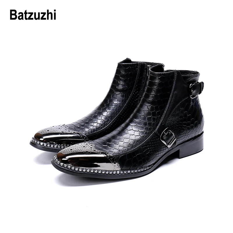 

Batzuzhi Rock Western Boots Men Metal Tip Safety Ankle Leather Boots Men Party, Runway Dress Boots for Men zapatos de hombre, 12