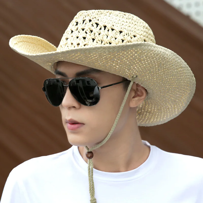 

Cowboy Hat Holiday Summer Sun Production Visor Cap Riding Man Korean Straw Beach Sun Shade Casual Floppy Wide Brim Hats H126