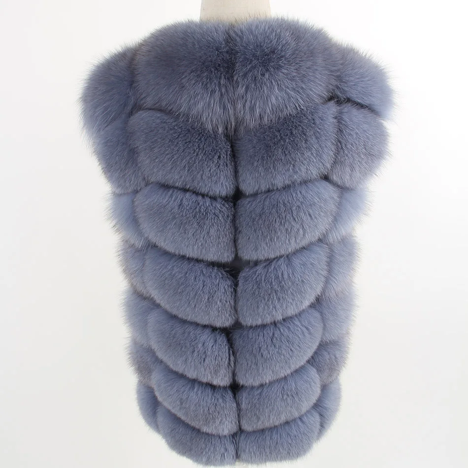 maomaokong Women's puls Size Grey Natural Fox Fur Vest Coat Fashion fur Grass Vest Jacket Park