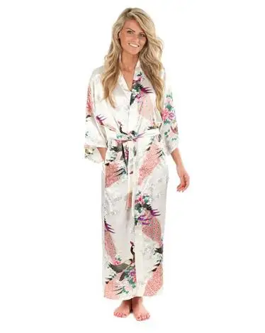 2015 Silk Bathrobe Women Satin Kimono Robes For Women Floral Robes Bridesmaids Long Kimono Robe Bride Silk Robe Dressing Gown