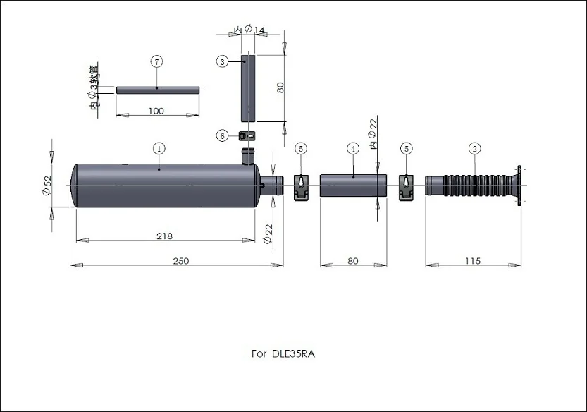 Rear Exhaust Pipe for DLE35RA Gasoline/Petrol Engine