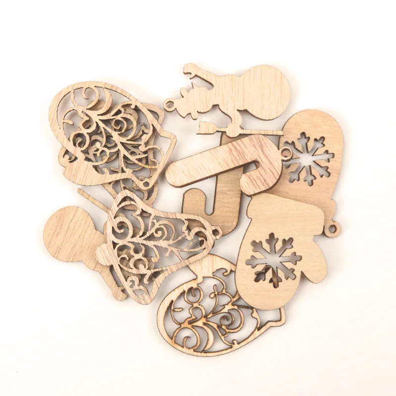 Wooden Christmas Series Pattern Hanging Ornament Charm Scrapbooking Handmade Accessory Home Decoration DIY 44mm 10pcs MZ193