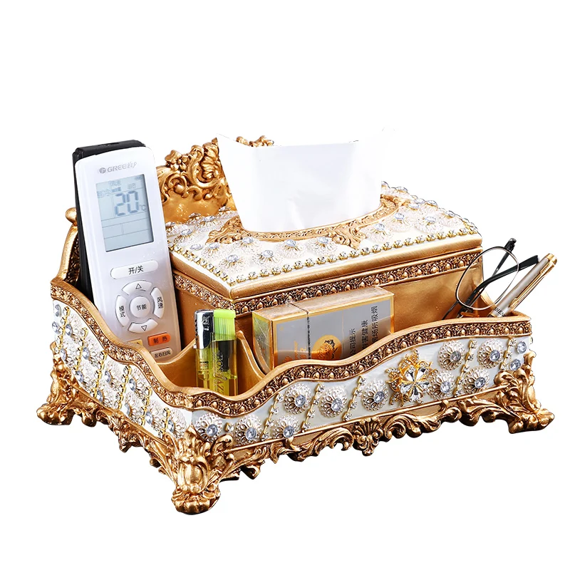 

European Living Room Desktop Tray Decoration Multi-Function Remote Control Storage Tissue Box