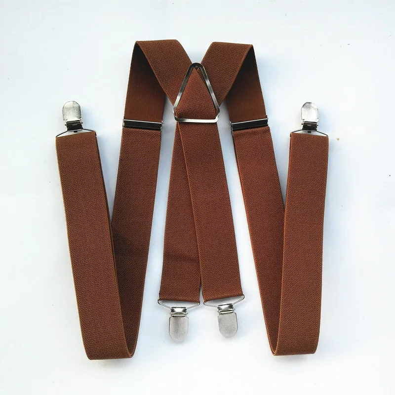 4 Clips Man Suspenders 47 55 inch Adjustable Elastic Strap Coffee Brown Color X Back Pants Braces Suspender Women for Party