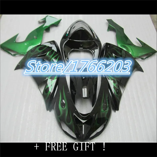 

Wholesale - Fairing For 2006 2007 KAWASAKI Ninja ZX10R 06 07 ZX-10R 2006-2007 ZX 10R 06 07 green flames black Ning