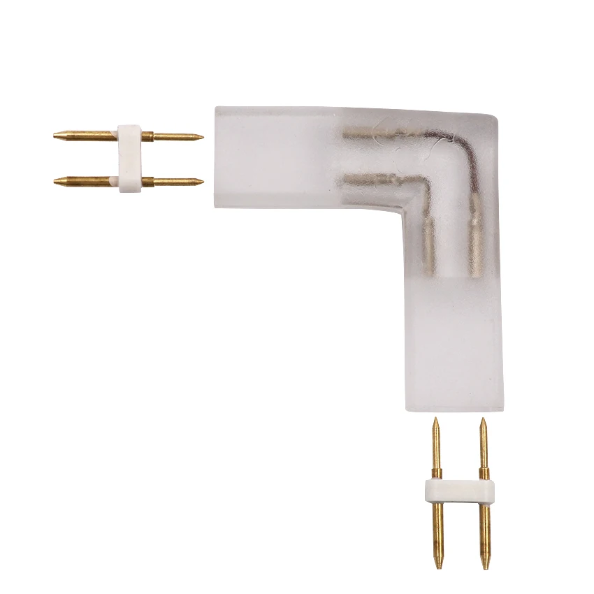 Conector de esquina en forma de T y L de 2 pines, enchufe medio con aguja de cobre para tira LED de 110V y 220V, 5050, 3014, 2835, color único