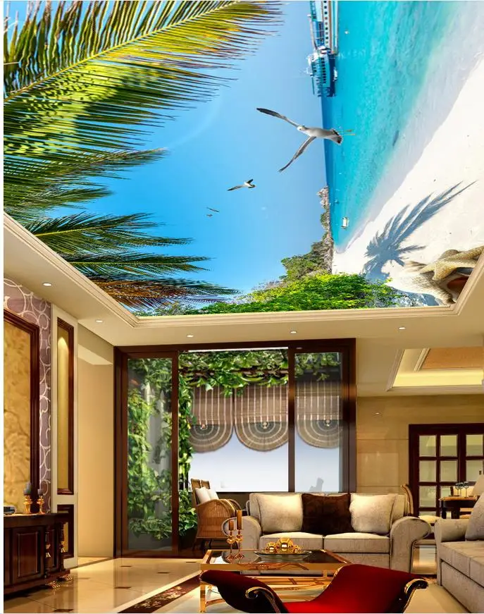 Custom 3d photo wall paper ceilings Sea Beach ceiling 3d mural paintings Home Decoration