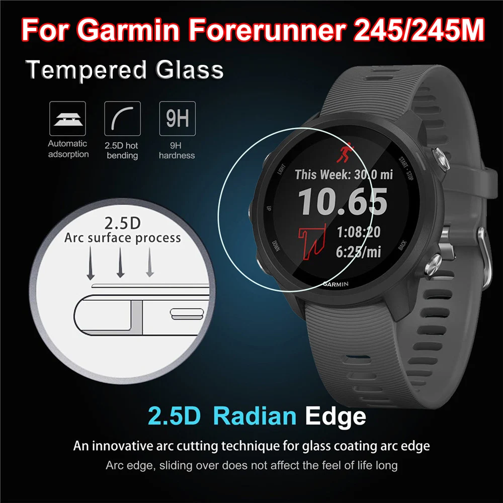 Ultra Thin Clear สมาร์ทนาฬิกาฝาครอบ2.5D ฟิล์มกระจกนิรภัยโค้งป้องกันหน้าจอสำหรับ Garmin Forerunner 245M/245 Flim