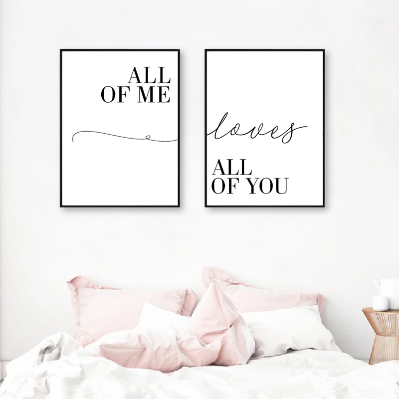 All of me Loves all of you Couple Print Love Quote Poster Canvas Painting Wall Pictures Modern Bedroom Decor Anniversary Gifts