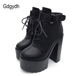 Gdgydh Vendita Calda Russo Scarpe Stivali Piattaforma Stivali Neri Delle Donne Della Chiusura Lampo di Autunno Scarpe Tacchi Alti Lace Up Caviglia Stivali di Gomma Bianca suola