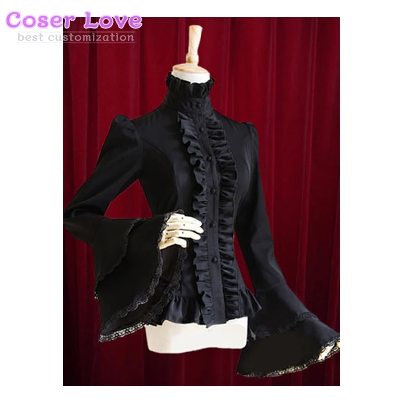 Black white gothic Lolita Blouse Bell Sleeves Ruffles Cotton Blouse for Women (without the bowtie)